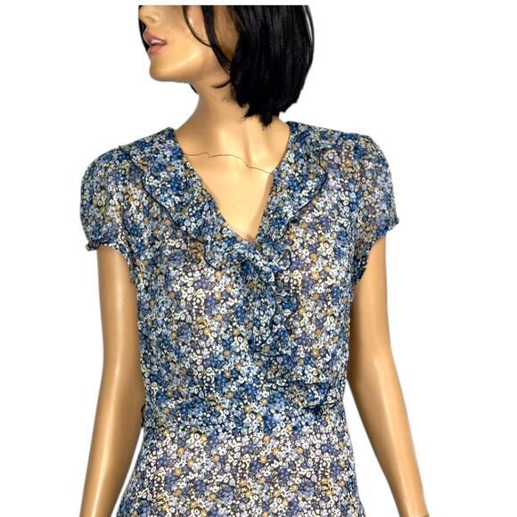 Y2k Midi Dress 8 Sheer Ditsy Floral Chiffon Ethereal Fairy WhimsiGoth Ruffle MSK - Picture 10 of 16